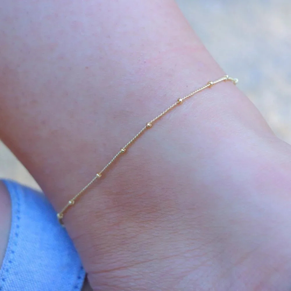 💛GORGEOUS ROUNDED BEADS ANKLET ESSENTIAL CHAIN SOLID GOLD BRACELET, ELDM22337 - Picture 7 of 13